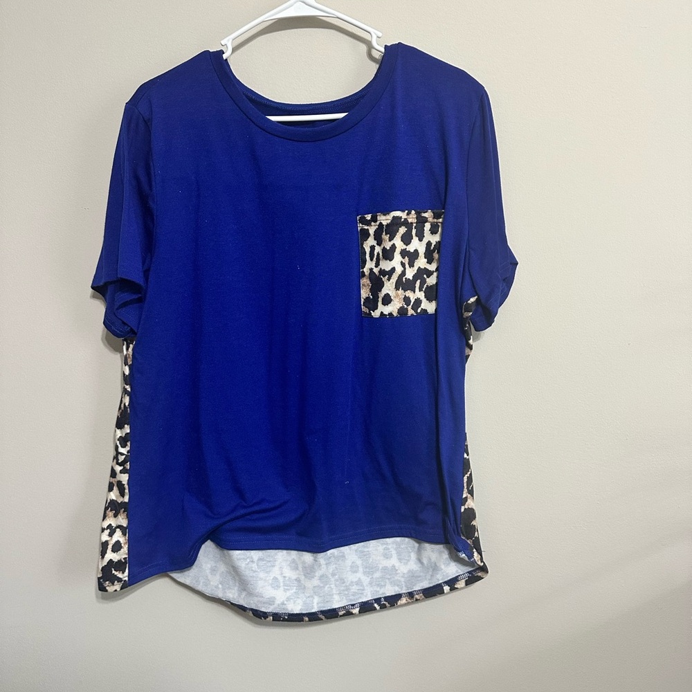 Vibrant Blue Women's Top with Leopard Print Accents
